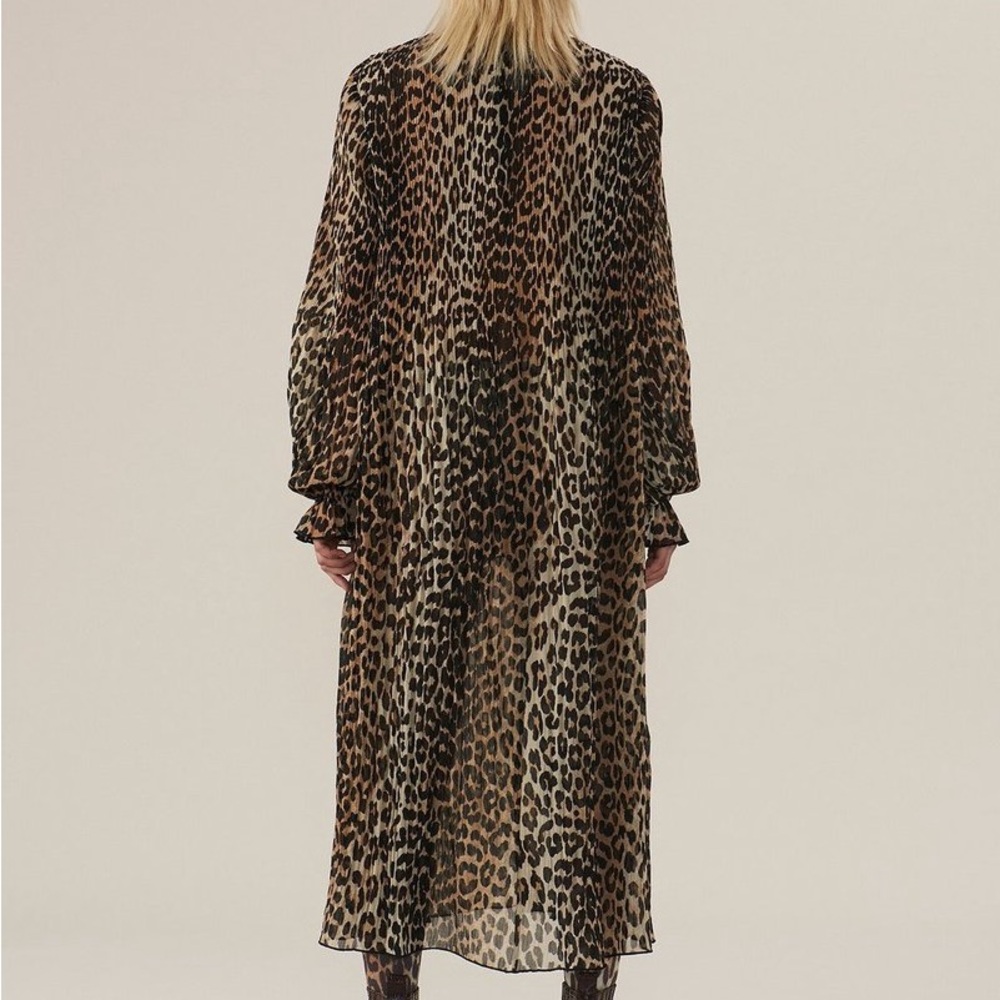 Ganni Leopard Pleated Georgette Dress - Picture 2 of 13